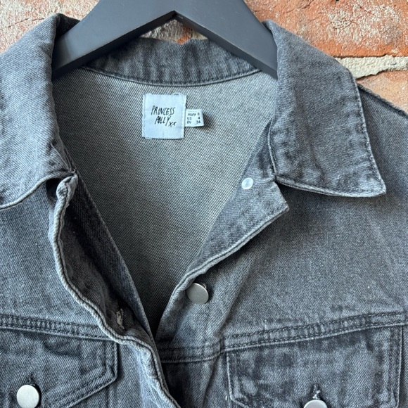 Princess Polly Dark Gray Cropped Jean Jacket - Picture 3 of 7